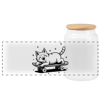 Skateboarder Skater Katze Skateboard Skaten - Panorama Keksdose mit Holzdeckel - Weiß - Vorne