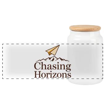 Avion en papier disant citation à la poursuite des horizons - Boîte à biscuits avec couvercle en bois - blanc - Devant