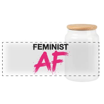 Feminist AF Statement Spruch Sprüche - Panorama Keksdose mit Holzdeckel - Weiß - Vorne
