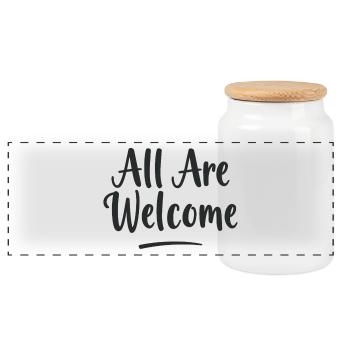All Are Welcome - Panorama Keksdose mit Holzdeckel - Weiß - Vorne