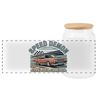 Voiture de course Speed Demón Design - Boîte à biscuits avec couvercle en bois - blanc - Devant