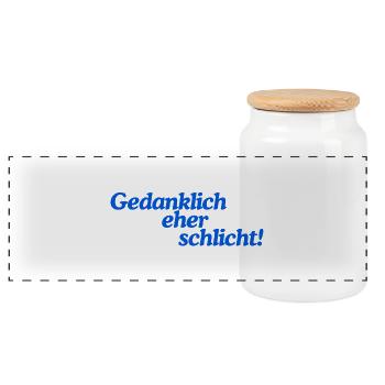 Gedanklich eher schlicht! - Panorama Keksdose mit Holzdeckel - Weiß - Vorne