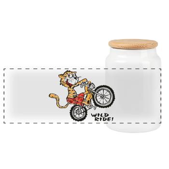 Wild Ride Tiger - Panoramic Cookie Jar with Wooden Lid - white - Front