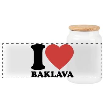 J’aime le baklava - Dessert - Dire - Boîte à biscuits avec couvercle en bois - blanc - Devant