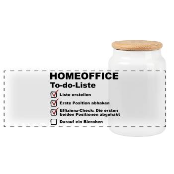 Homeoffice To do Liste - Bier Geschenk - Panorama Keksdose mit Holzdeckel - Weiß - Vorne