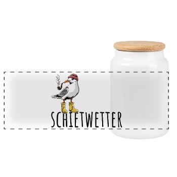 Möwe - Schietwetter - Nordsee - Geschenk - Panorama Keksdose mit Holzdeckel - Weiß - Vorne