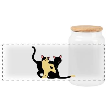 2 Katzen - Panorama Keksdose mit Holzdeckel - Weiß - Vorne