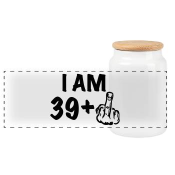 i am 39+ a funny gift for the 40th birthday - Panorama Keksdose mit Holzdeckel - Weiß - Vorne