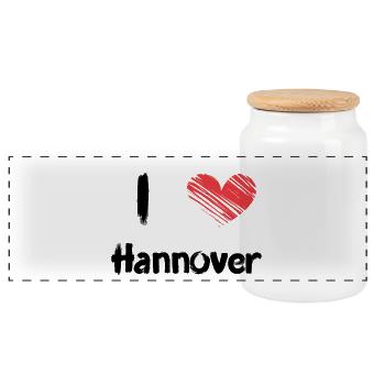 I love Hannover - Panorama Keksdose mit Holzdeckel - Weiß - Vorne