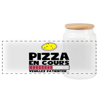 PIZZA EN COURS(+dessin) - Boîte à biscuits avec couvercle en bois - blanc - Devant