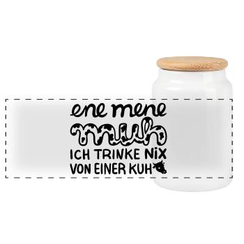 Motto: ich trinke nix von einer Kuh – Geschenkidee - Panorama Keksdose mit Holzdeckel - Weiß - Vorne