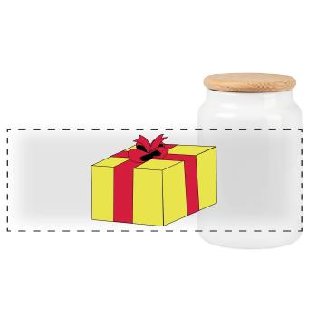 Gift wrapped surprise ribbon package - Panoramic Cookie Jar with Wooden Lid - white - Front