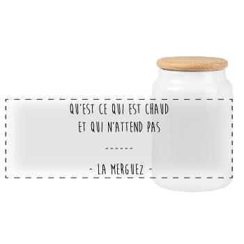 qu est ce qui est chaud et qui n attend pas - Boîte à biscuits avec couvercle en bois - blanc - Devant