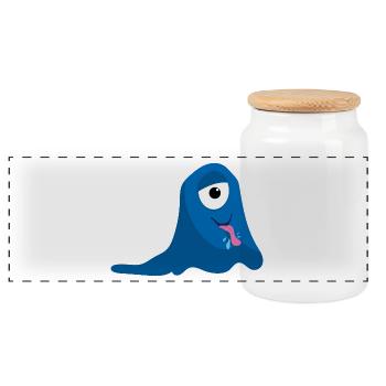 Blue One Eyed Monster - Panoramic Cookie Jar with Wooden Lid - white - Front
