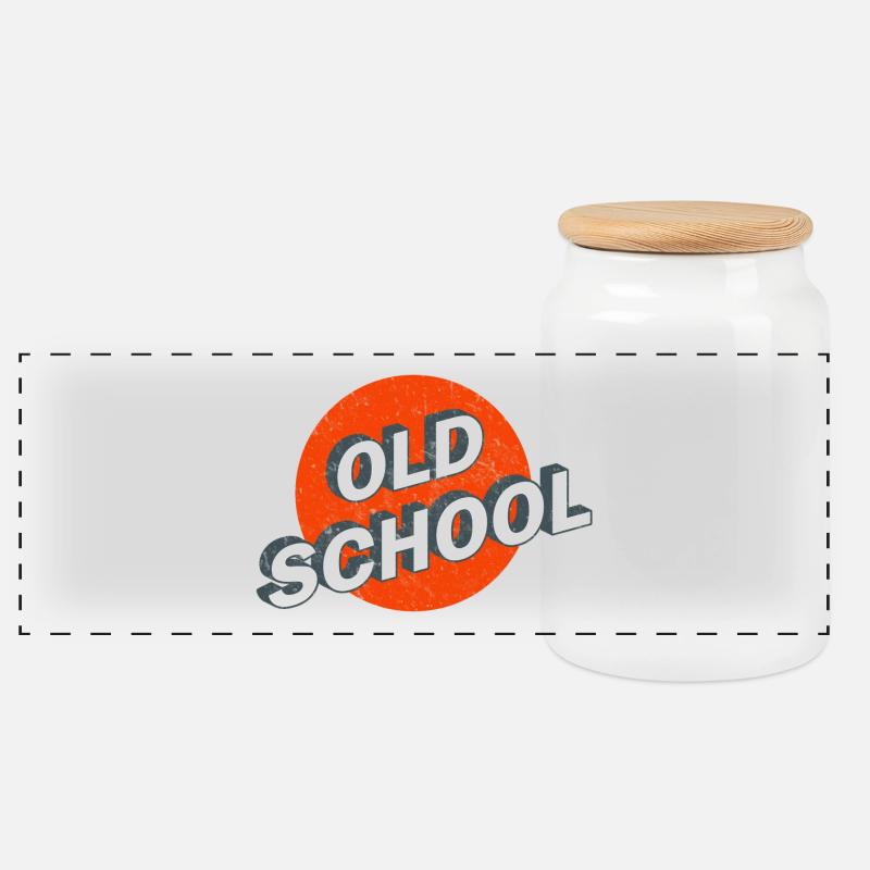 Old School Vintage Logo - Panorama Keksdose mit Holzdeckel - Weiß