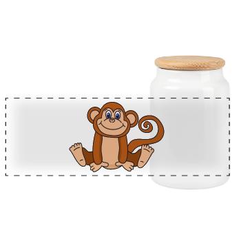 monkey - Panoramic Cookie Jar with Wooden Lid - white - Front