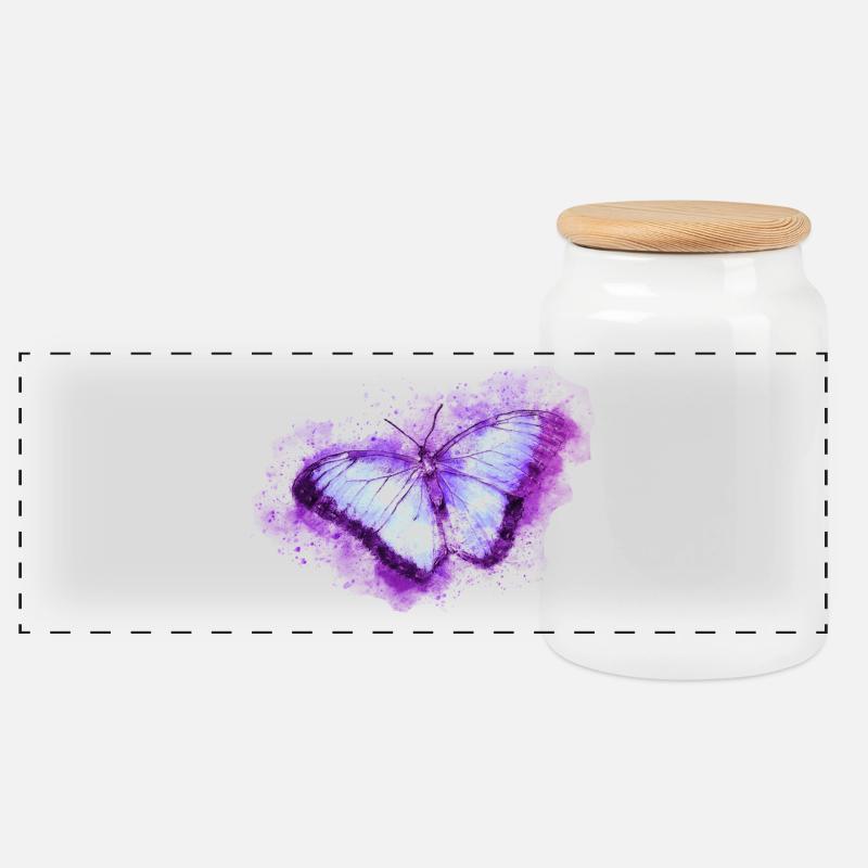 Schmetterling - Panorama Keksdose mit Holzdeckel - Weiß