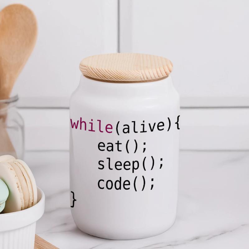 Lustiger Code Quellcode Panorama Keksdose mit Holzdeckel