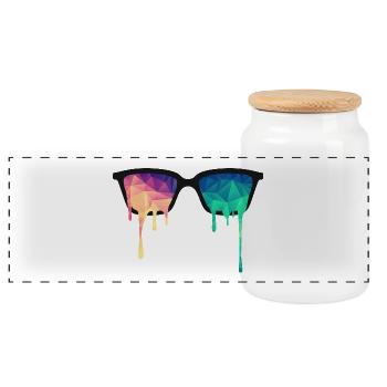 Abstract Psychedelic Nerd Glasses with Color Drops - Panoramic Cookie Jar with Wooden Lid - white - Front