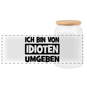 Ich bin von Idioten umgeben - Panorama Keksdose mit Holzdeckel - Weiß - Vorne