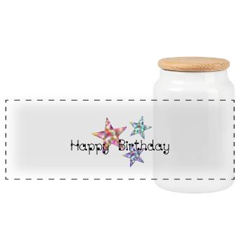ANNIVERSARY. HAPPY BIRTHDAY. HAPPY BIRTHDAY. - Panoramic Cookie Jar with Wooden Lid - white - Front