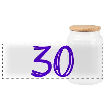 30 JAHRE. 30-jähriges JUBILÄUM. JUBILÄUM 30 JAHRE. 30 - Panorama Keksdose mit Holzdeckel - Weiß - Vorne
