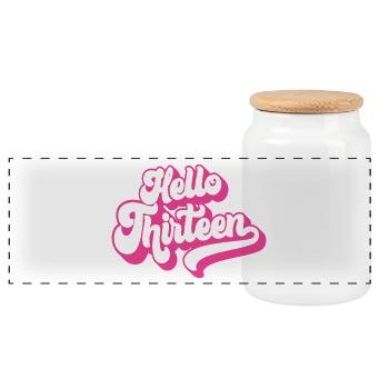 Hello Thirteen - Cute 13th Birthday 13 Years Old - Panoramic Cookie Jar with Wooden Lid - white - Front