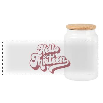 Hello Thirteen - Cute 13th Birthday 13 Years Old - Panoramic Cookie Jar with Wooden Lid - white - Front