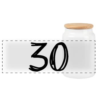 30. 30 JAHRE. 30-JÄHRIGES JUBILÄUM. GEBURTSTAG 30 JAHRE. - Panorama Keksdose mit Holzdeckel - Weiß - Vorne