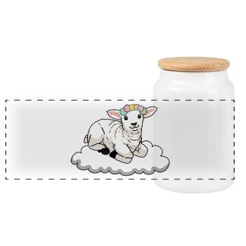 Sheep Sheep - Panoramic Cookie Jar with Wooden Lid - white - Front