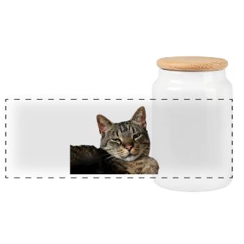 Cat Kitten - Panoramic Cookie Jar with Wooden Lid - white - Front
