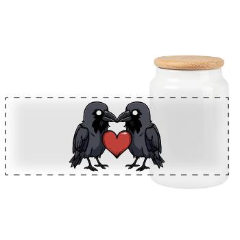 Corbeau Coeur de la Saint-Valentin - Boîte à biscuits avec couvercle en bois - blanc - Devant