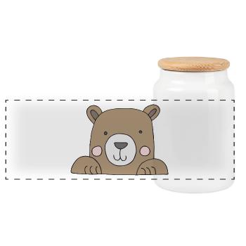 Bear head cute - Panoramic Cookie Jar with Wooden Lid - white - Front