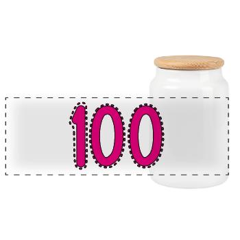 100. 100 JAHRE. 100-JÄHRIGES JUBILÄUM. GEBURTSTAG 100 - Panorama Keksdose mit Holzdeckel - Weiß - Vorne