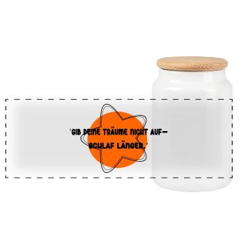 Sleep longer, dream free - Panoramic Cookie Jar with Wooden Lid - white - Front