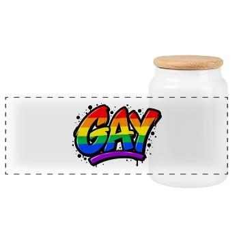 Gay - Schwul - Lesbisch - Regenbogenfarben - LGBT - Panorama Keksdose mit Holzdeckel - Weiß - Vorne