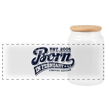 Né en février 2005 - Anniversaire - Cadeau - Boîte à biscuits avec couvercle en bois - blanc - Devant