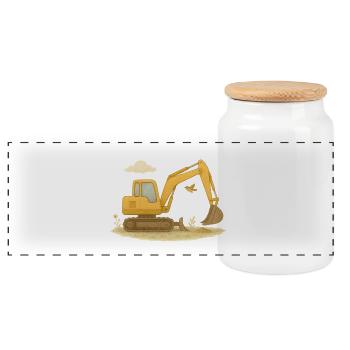 Bunter Bagger im Aquarell-Stil - Panorama Keksdose mit Holzdeckel - Weiß - Vorne