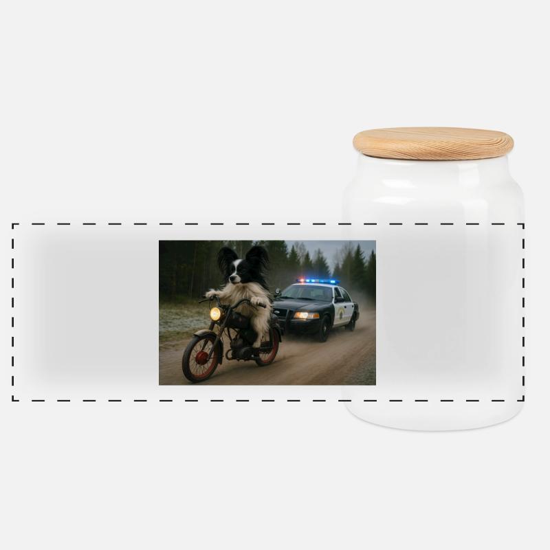 Moped von Polizeiauto gejagt - Panorama Keksdose mit Holzdeckel - Weiß
