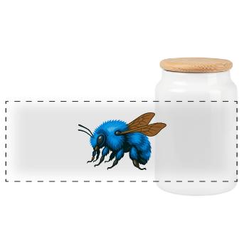 Blaue Hummel links - Panorama Keksdose mit Holzdeckel - Weiß - Vorne