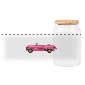 Retro Vintage Pink Cabrio Auto - Panorama Keksdose mit Holzdeckel - Weiß - Vorne