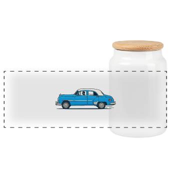 Oldtimer in London in Blau und Weiß - Panorama Keksdose mit Holzdeckel - Weiß - Vorne