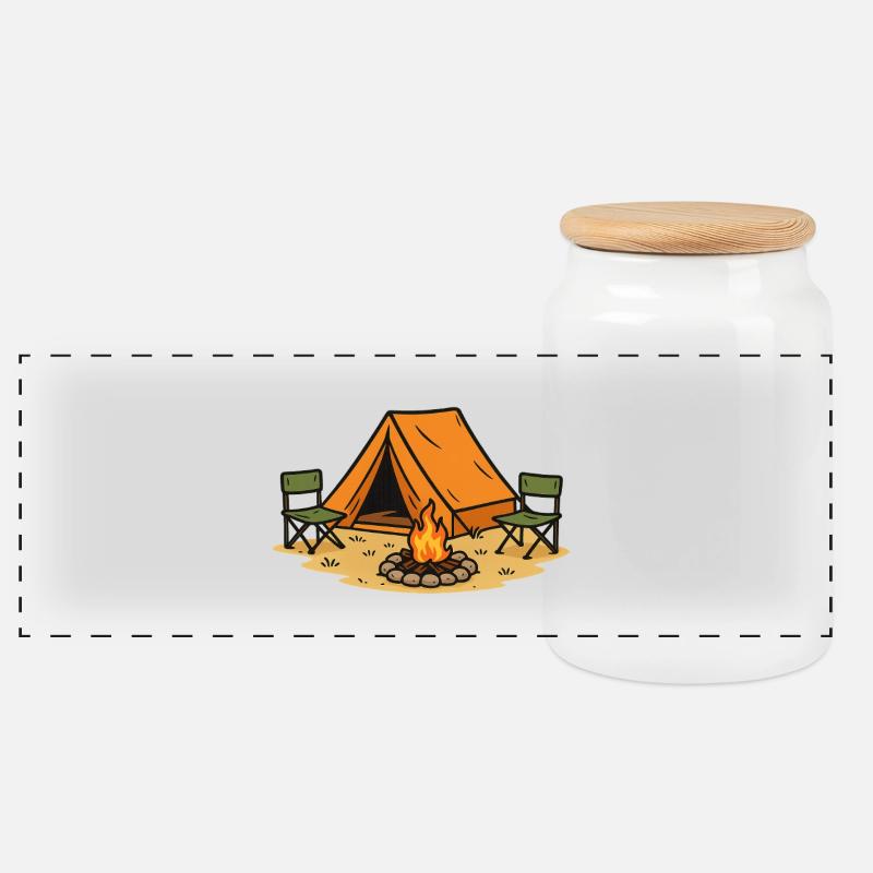Abenteuerliches Camping Lagerdesign - Panorama Keksdose mit Holzdeckel - Weiß