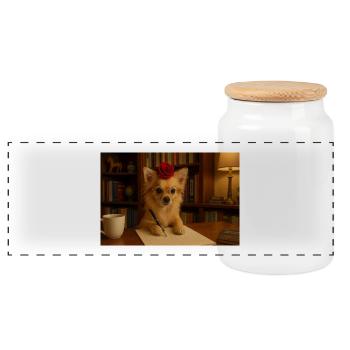 Schicker und schicker Chihuahua mit Rose - Panorama Keksdose mit Holzdeckel - Weiß - Vorne