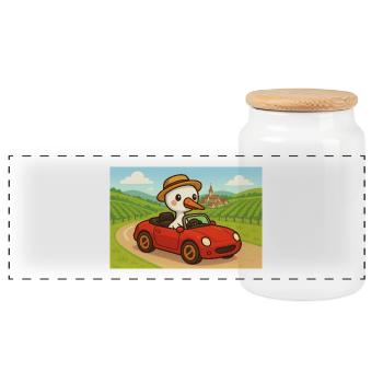Cigogne au volant d'une Voiture Rouge sur route  - Boîte à biscuits avec couvercle en bois - blanc - Devant