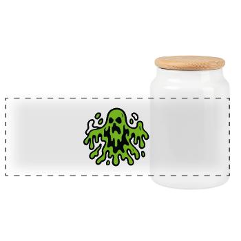 Spooky Ghost Haunting Illustration - Panoramic Cookie Jar with Wooden Lid - white - Front
