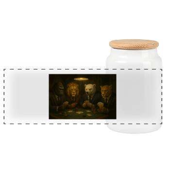 Famille Animale Poker Sophistiquée - Boîte à biscuits avec couvercle en bois - blanc - Devant