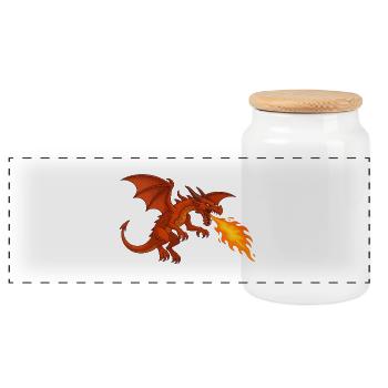 Fire Breathing Dragon - Illustration - Panoramic Cookie Jar with Wooden Lid - white - Front