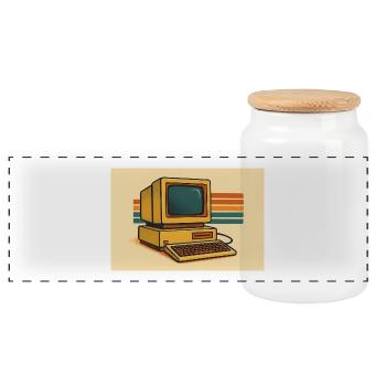 Retro Computer 80er - Panorama Keksdose mit Holzdeckel - Weiß - Vorne