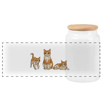Geometrisches Katzen Trio - Panorama Keksdose mit Holzdeckel - Weiß - Vorne